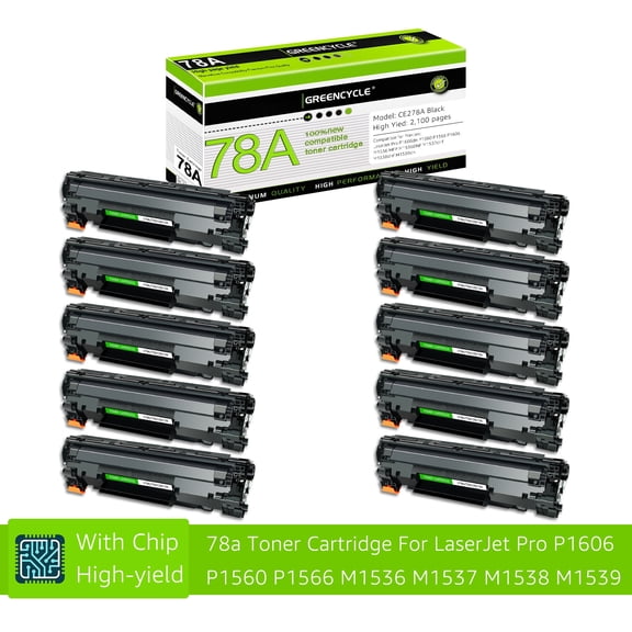 greencycle 10 Pack Compatible for HP78A CE278A Black Toner Cartridge Replacement with LaserJet Pro M1536dnf P1606dn P1566 Printer