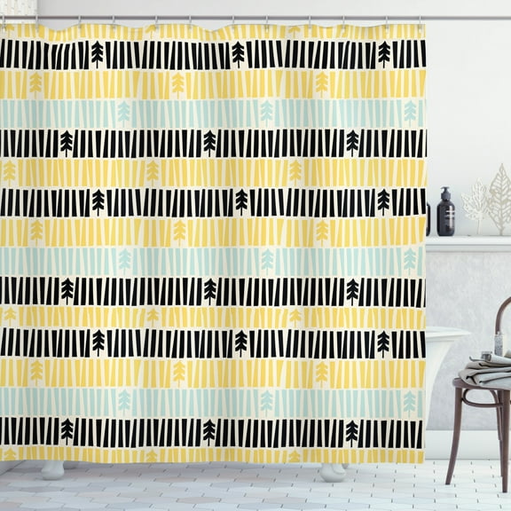 Ambesonne Mid Century Shower Curtain, Xmas Trees Fifties, 69"Wx70"L, Yellow Black Aqua