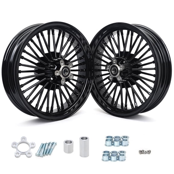 16x3.5 Fat Spoke Wheels Rims Set for Harley Davidson Softail Slim FLS FLSL 2012-2021 2013 2014 2015 2016 2017 2018 2019 2020 Aluminum A356 Powder Coated Black