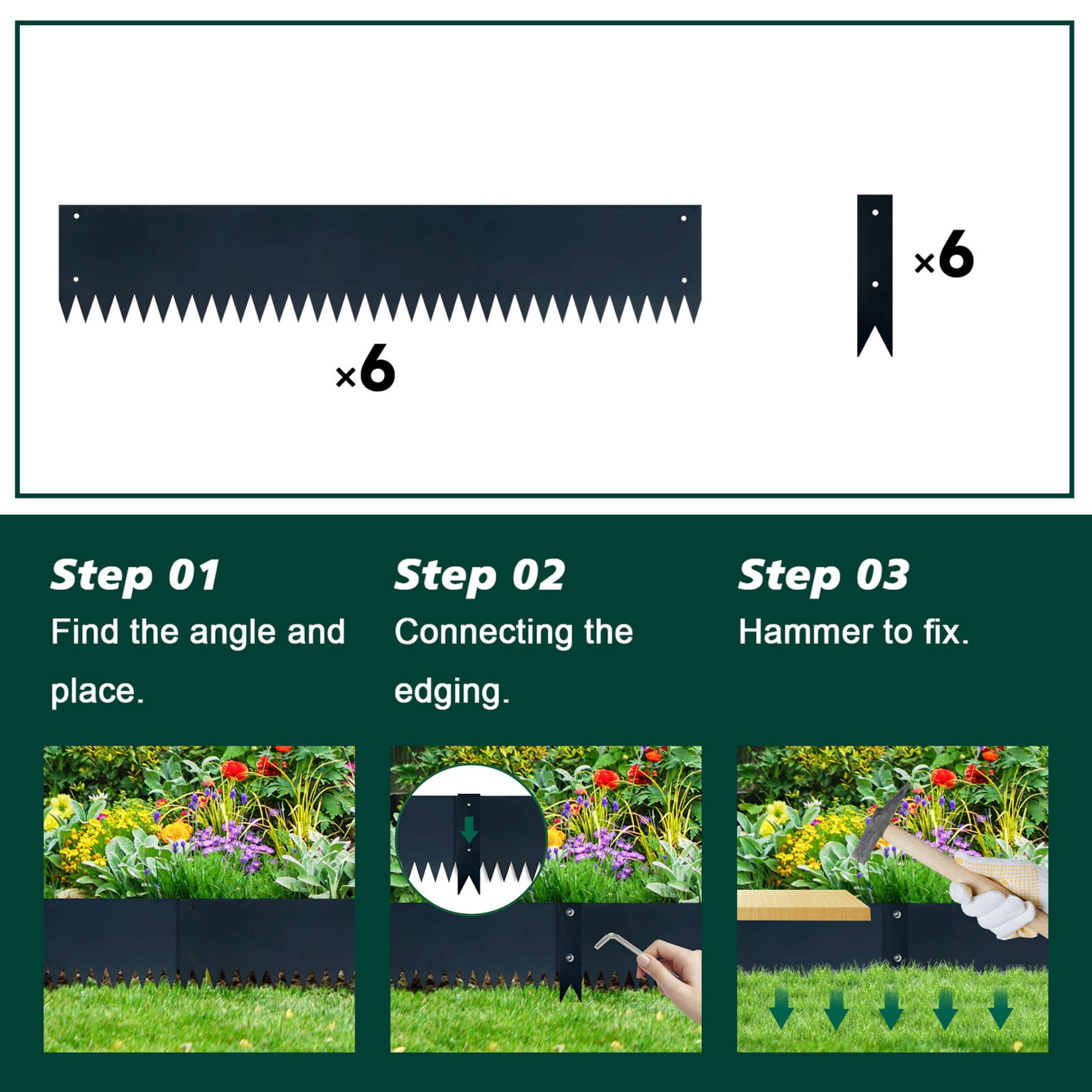 8" Edging for Landscaping Metal Garden Borders for Flower Bed DIY Divider Stakes Edge Decorative Lawn Grass Plant Yard Outdoor Pathway Bendable Landscape Strips Hammer-in 20FT