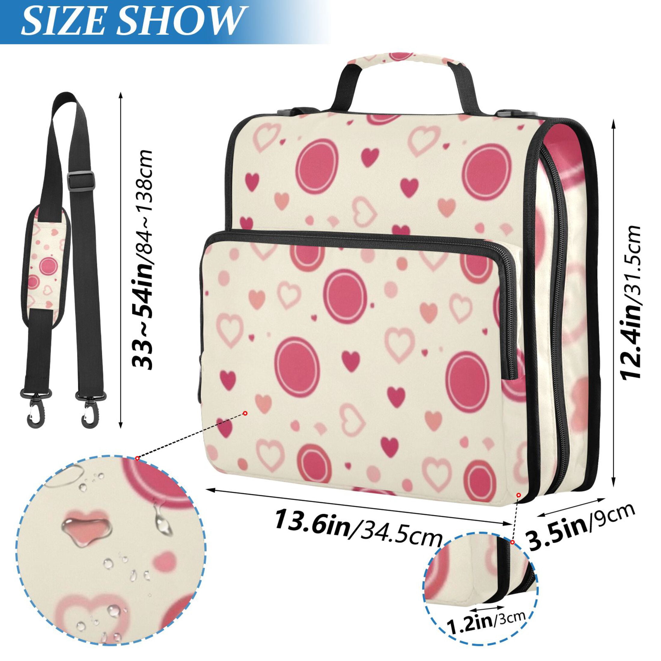 3 Ring Zipper Binder with Shoulder Strap Waterproof Trapper Keeper 2 Inch D-Ring 500 Sheets Capacity Heart and Dot