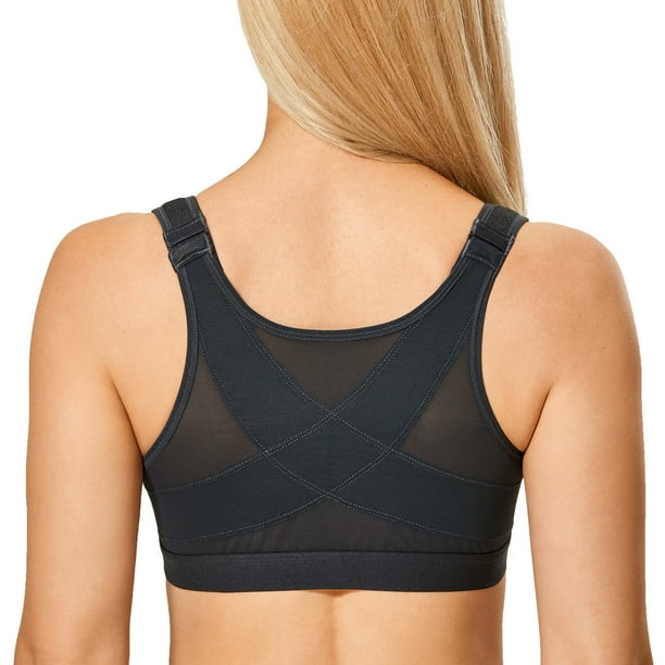 DELIMIRA Women's Front Closure Posture Wireless Back Support Full Coverage Bra - Walmart.com