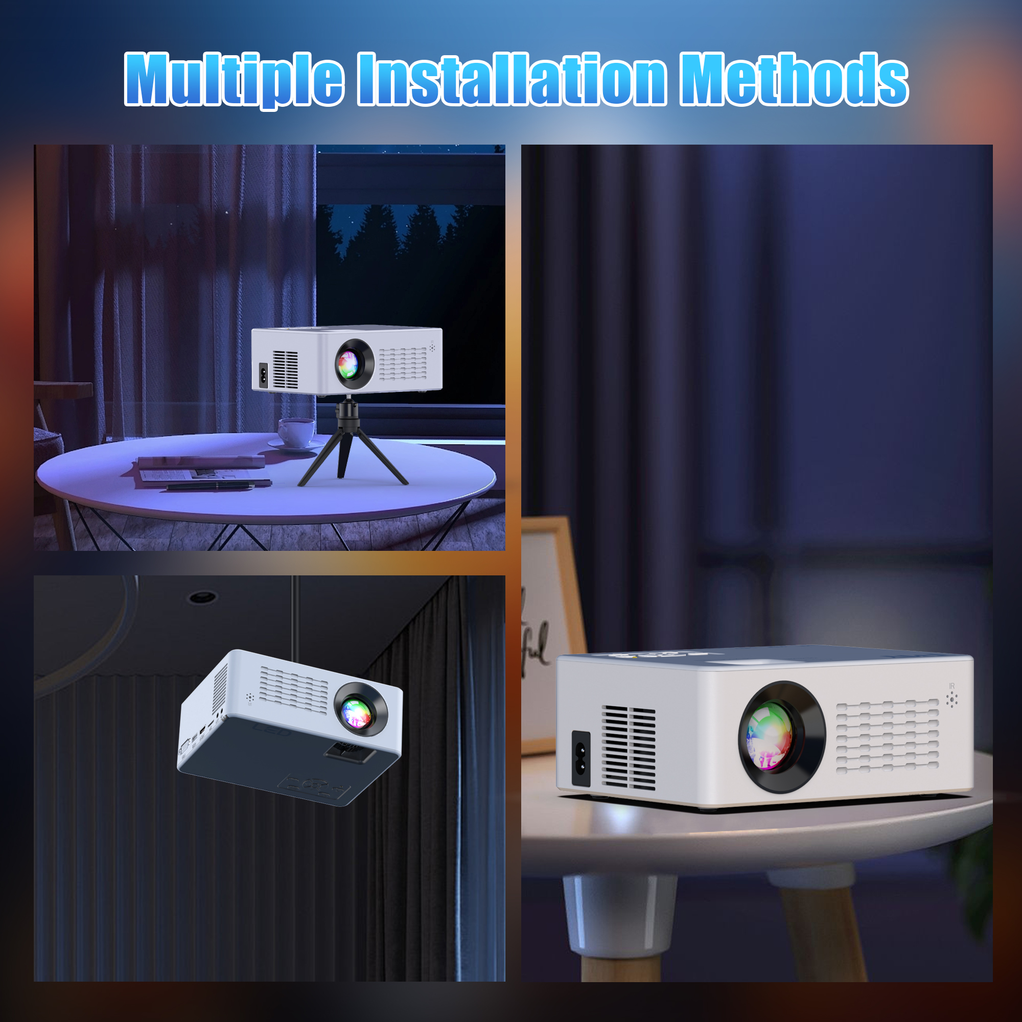 GCZ Mini Projector, Projector with WiFi and Bluetooth, 1080P Full HD Support, Compatible with TV Stick/Phone/HDMI