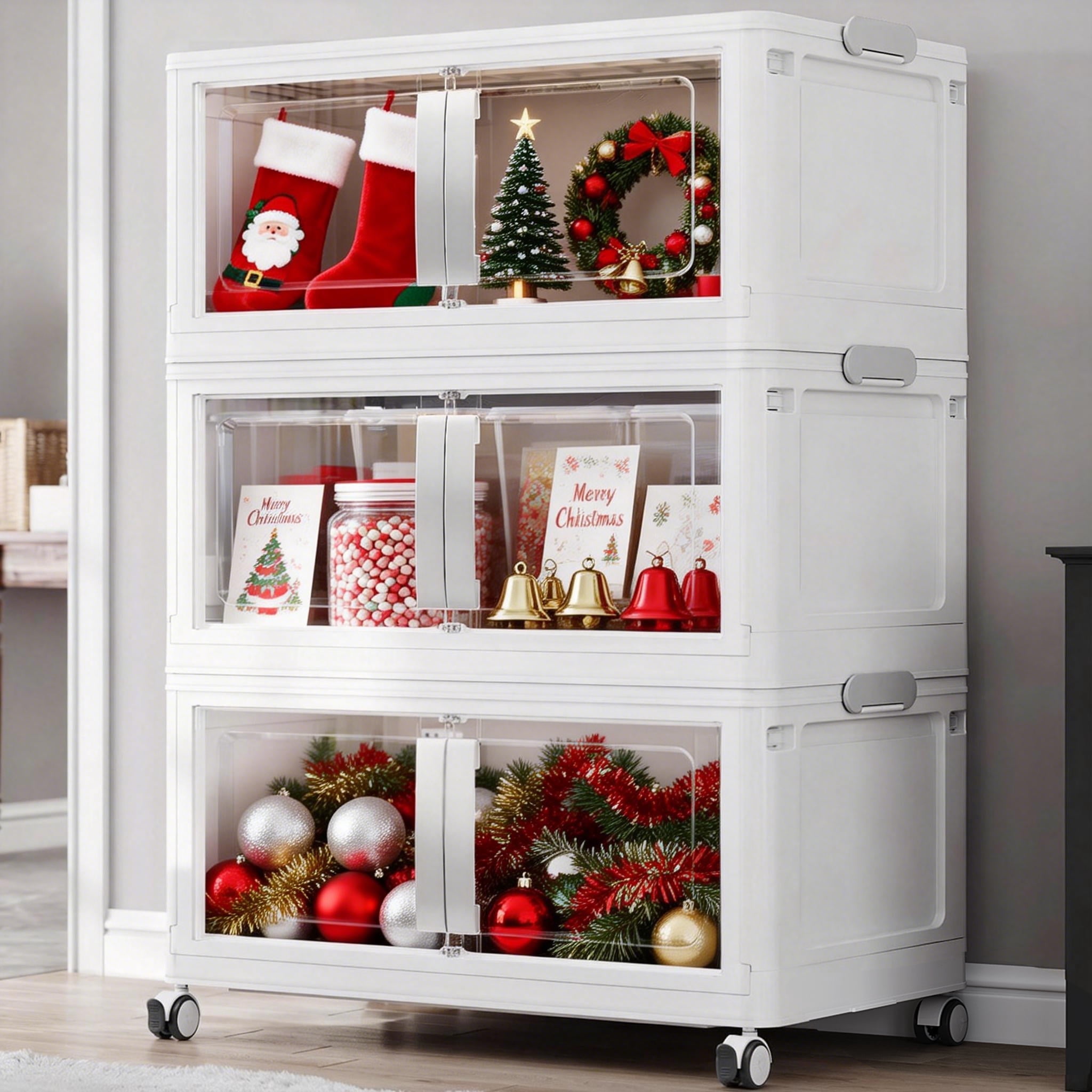 Broview 480Qt Large Stackable Storage Bins with Lids, Plastic Closet Organizers Storage Drawer with Wheels Doors, Toy Clothes Storage Box, White V70