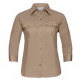thumbnail image 1 of Russell Collection- Camisa de manga vuelta tres cuartos para mujer (Caqui), 1 of 1