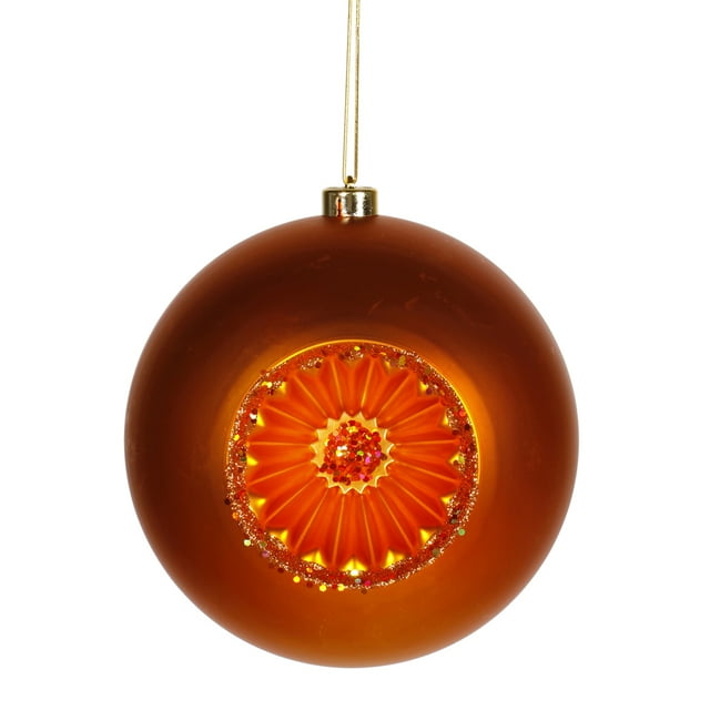Ornement Boule de Noël Incassable Orange Brûlé Rétro Réflecteur 8" (200mm)
