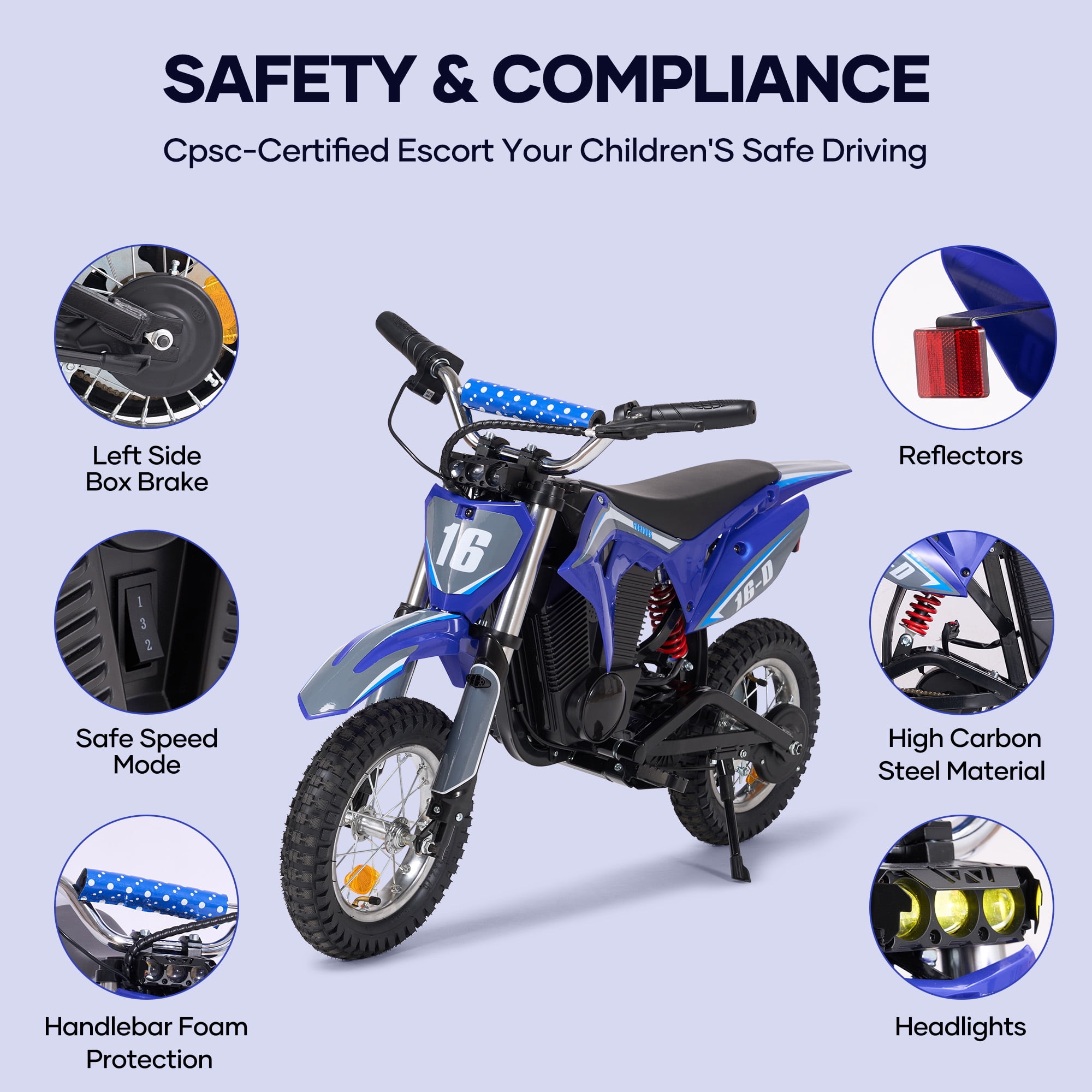 Naipo  Electric Dirt Bike with 36V 6Ah Lithium Battery , 300W Brushless Motor,14MPH & 3-Speed Modes Motorcycle  for Kids  Height 3.6-4.9Ft