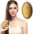 thumbnail image 1 of Fiudx Liquidación de ahorros de verano Cepillo marrón, cepillo de masaje con agujas de acero, cepillo de madera para cuero cabelludo, cepillo desenredante para mujeres, diseño sin mango, 1 of 4