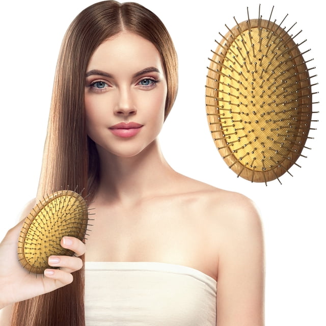 Fiudx Liquidación de ahorros de verano Cepillo marrón, cepillo de masaje con agujas de acero, cepillo de madera para cuero cabelludo, cepillo desenredante para mujeres, diseño sin mango