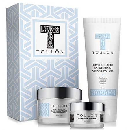 Anti Aging Skin Care Kits: Face Care Set: Glycolic Acid Face Cleanser / Alpha Hydroxy Face Wash, Glycolic Acid 10% Daily Face Moisturizer & Eye Cream for Dark Circles. Perfect Holiday Gift Set Kit