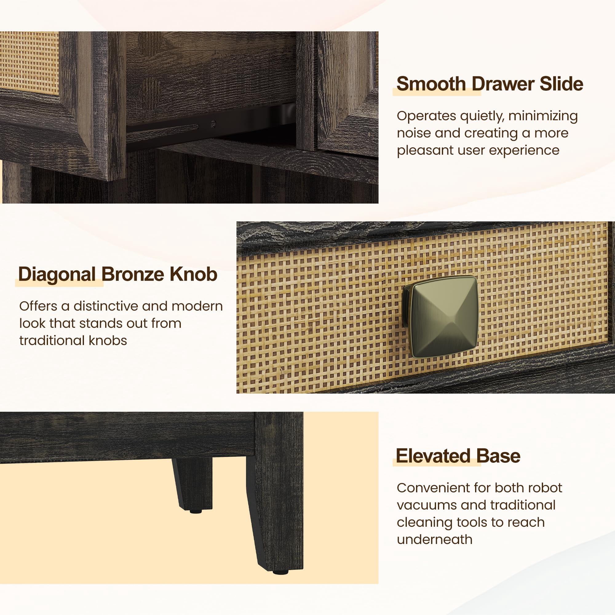 RoyalCraft Rattan Storage Cabinets, Accent Boho Storage Cabinet with 2 Drawers and 2 Shelves, Multipurpose Modern Storage Cabinet for Living Room, Entryway, Front Hall, Hallway, Coffee