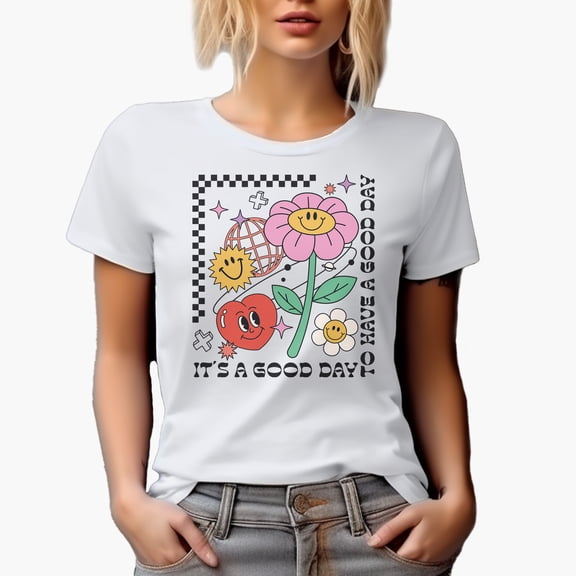 It's a Good Day to Have a Good Day with Retro Smiling Faces Art Merch Gift, White T-Shirt, Small