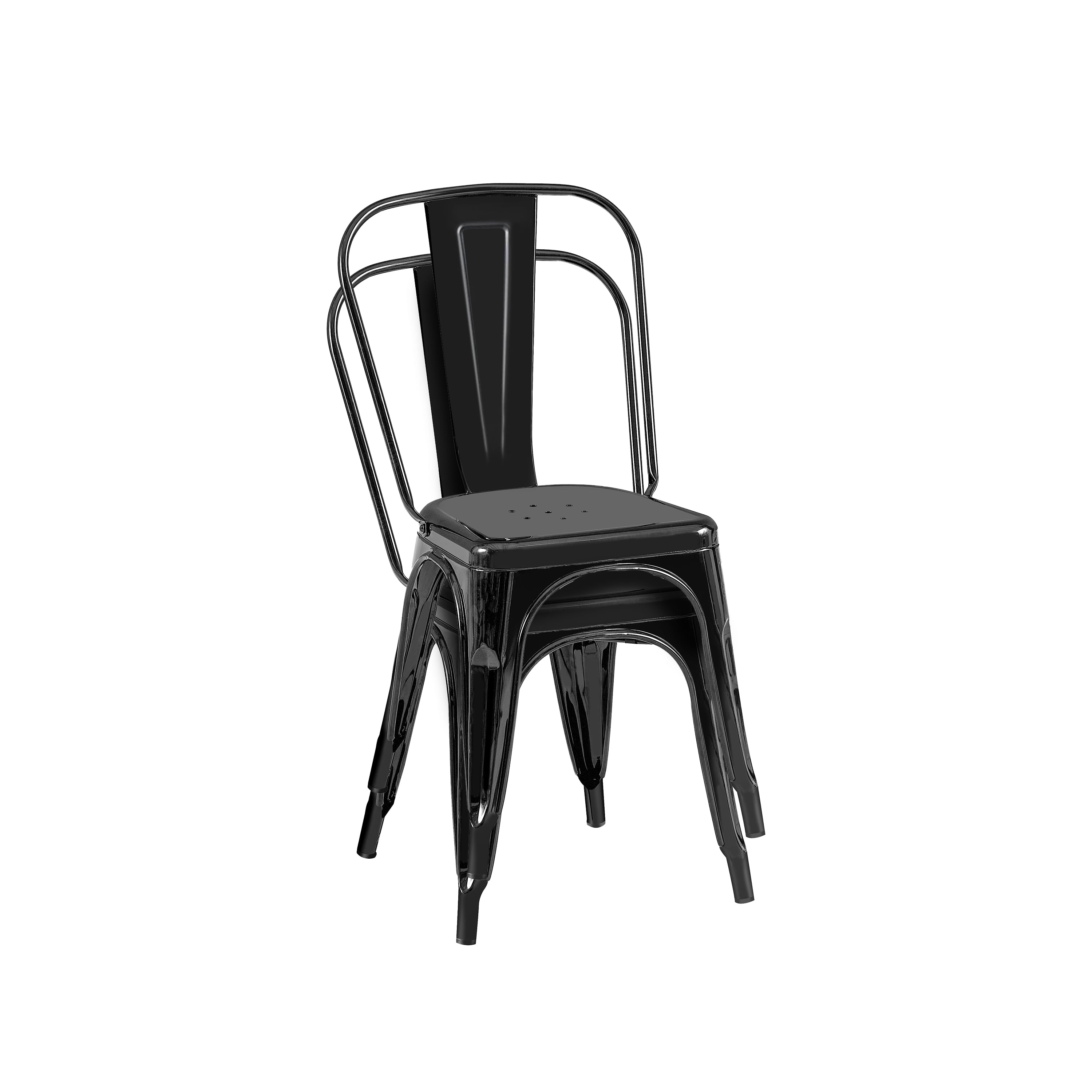 High Gloss Black Industrial Metal Dining Chairs 18 Inch Seat Height Stackable, Set of 4