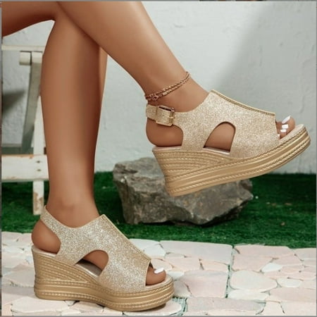 

Sawvnm Sandals For Women Dressy Summer Womens Slingback Open Toe Wedges High Heels Beach Sandals Savings up to 30% off Gold US:9