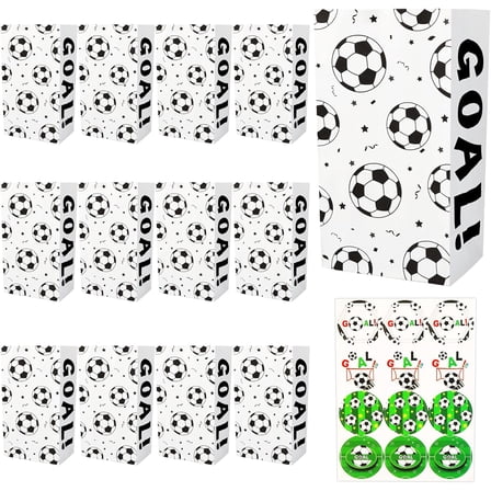 12 Pack Paper Bags with Stickers - Soccer Snack Bags for Kids Party Favors & Birthday Party Supplies