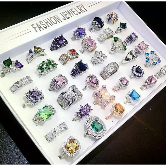 HOOUN 30pcs Lady's Jewelry Wholesale lots Assorted Cute Rhinestone Fashion Rings