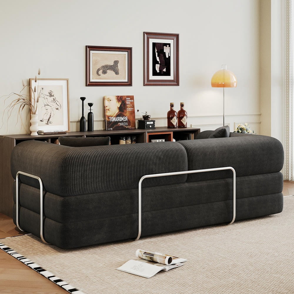 Barara King 78.8" Convertible Sofa Bed, Comfy Futon Sleeper with Pillow Back Support, Armrest, Modular Sectional Design, Boneless Loveseats for Living Room, Bedroom, Corduroy, Black