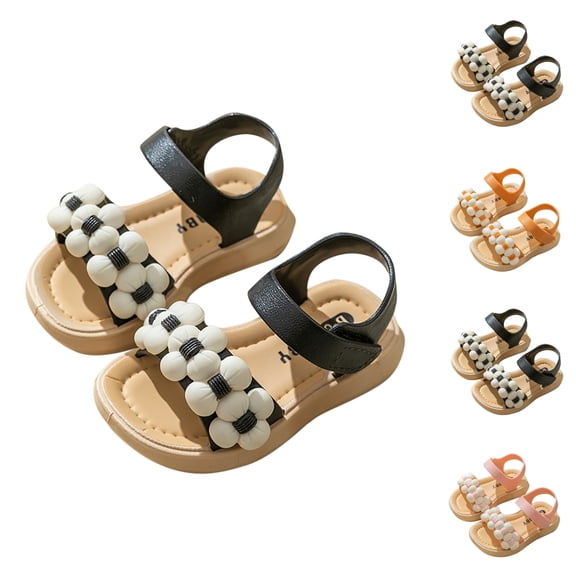 SGFCWSX Girls Casual Sandals Kids Flower Adjustable Hook and Loop Strap Wedge Open Toe Summer Shoes Black Size 8.5 Toddler