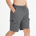 thumbnail image 4 of KPOPLK Boys Shorts Kids Athletic Shorts Teen Casual Summer Bermuda Shorts Drawstring Joggers with Pockets for 5-14Y Grey 9-10 Years, 4 of 8