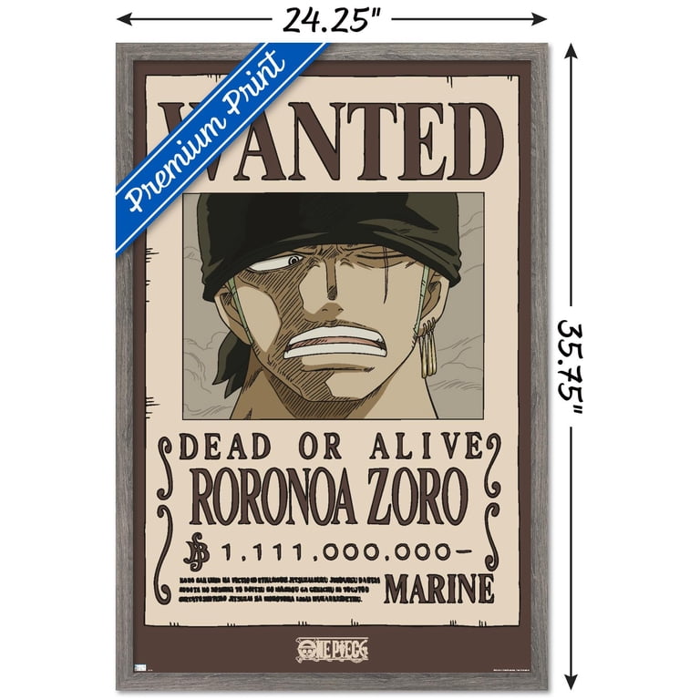 One Piece - Roronoa Zoro Wanted Poster Wall Poster, 22.375