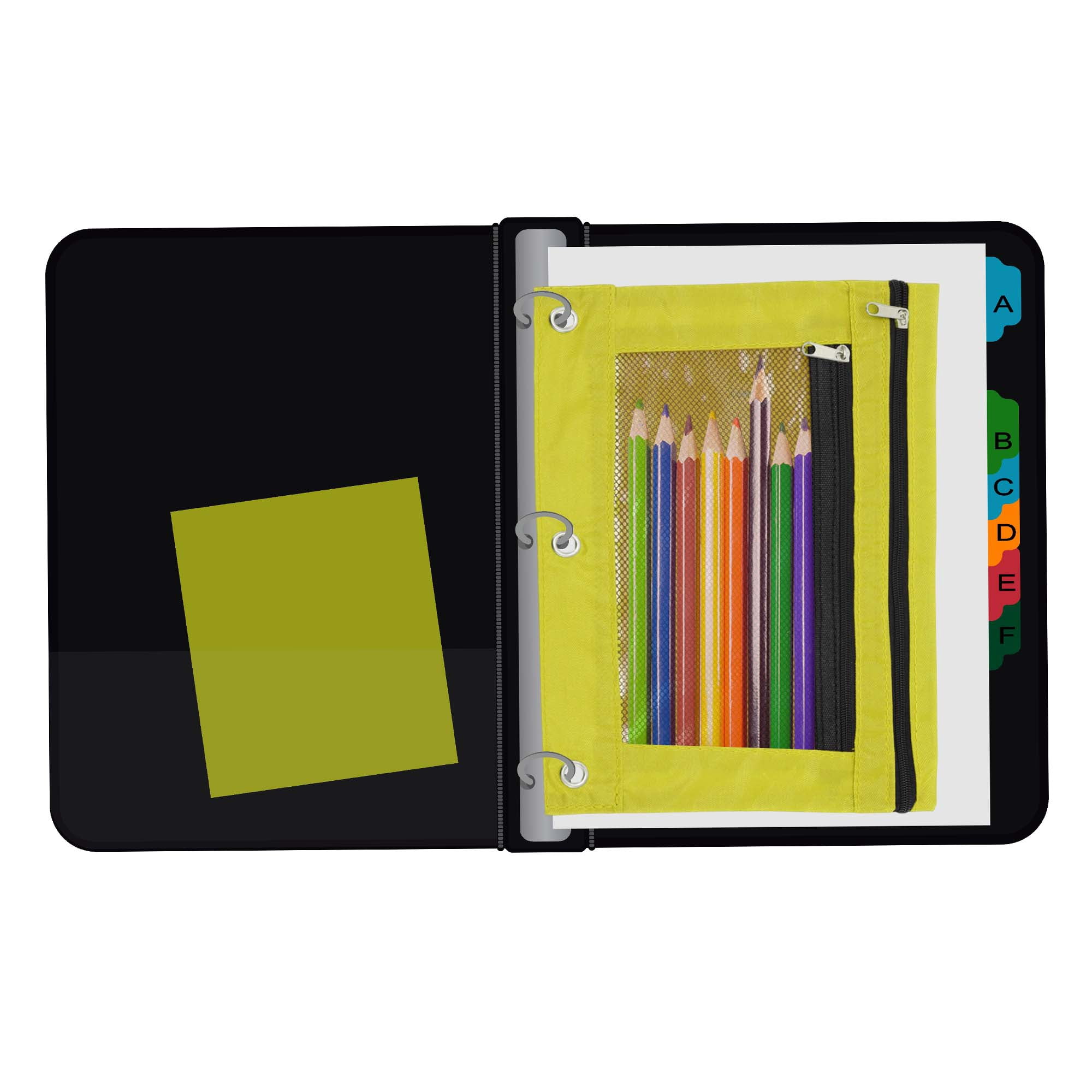 Unique Bargains Smooth Zipper Clear Mesh Double Layer Pencil Case for 3 Ring Binder Yellow
