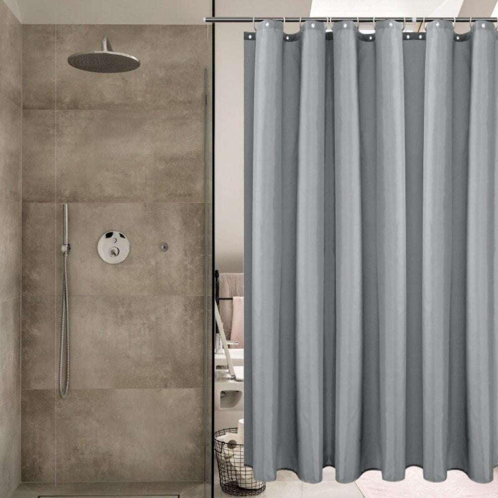 Solid Shower Curtain Waterproof Fabric Bathroom Curtain Hanging Hook Large Wide 