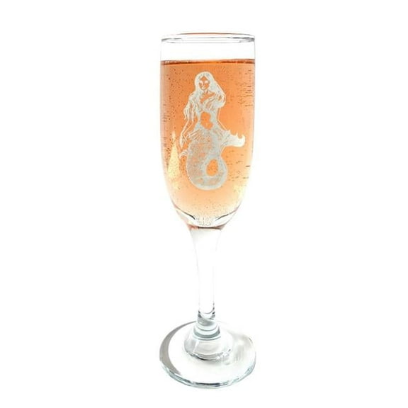 Lyoncraft CHME01 6 oz Mermaid Engraved Glass Champagne Flute Glass