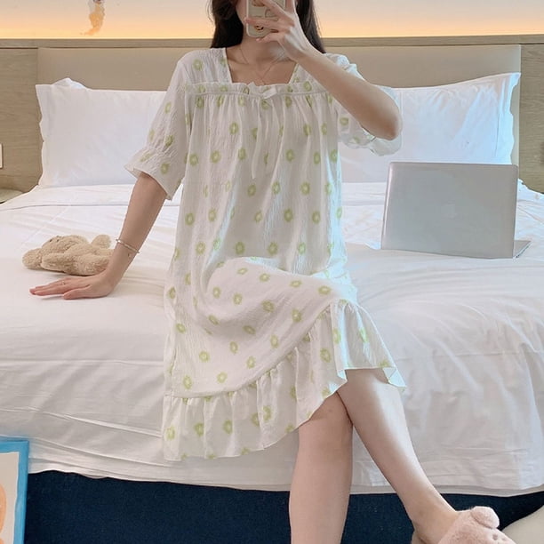 Defitshape Women's Cute Sleep Dress Summer Pjs Short Sleeve Victorian  Sleepwear Textured Soft Spring Knee Length Cool Ruffle Frilly Hem Midi  Nightgown White X-Small-Large - Walmart Business Supplies