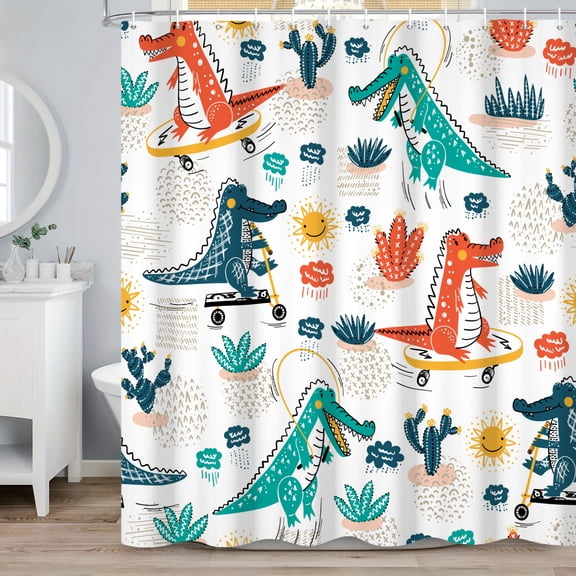 MIZHONA Dinosaur Kids Shower Curtain Funny Cartoon Fabric Shower Curtains for Bathroom 72x72 in