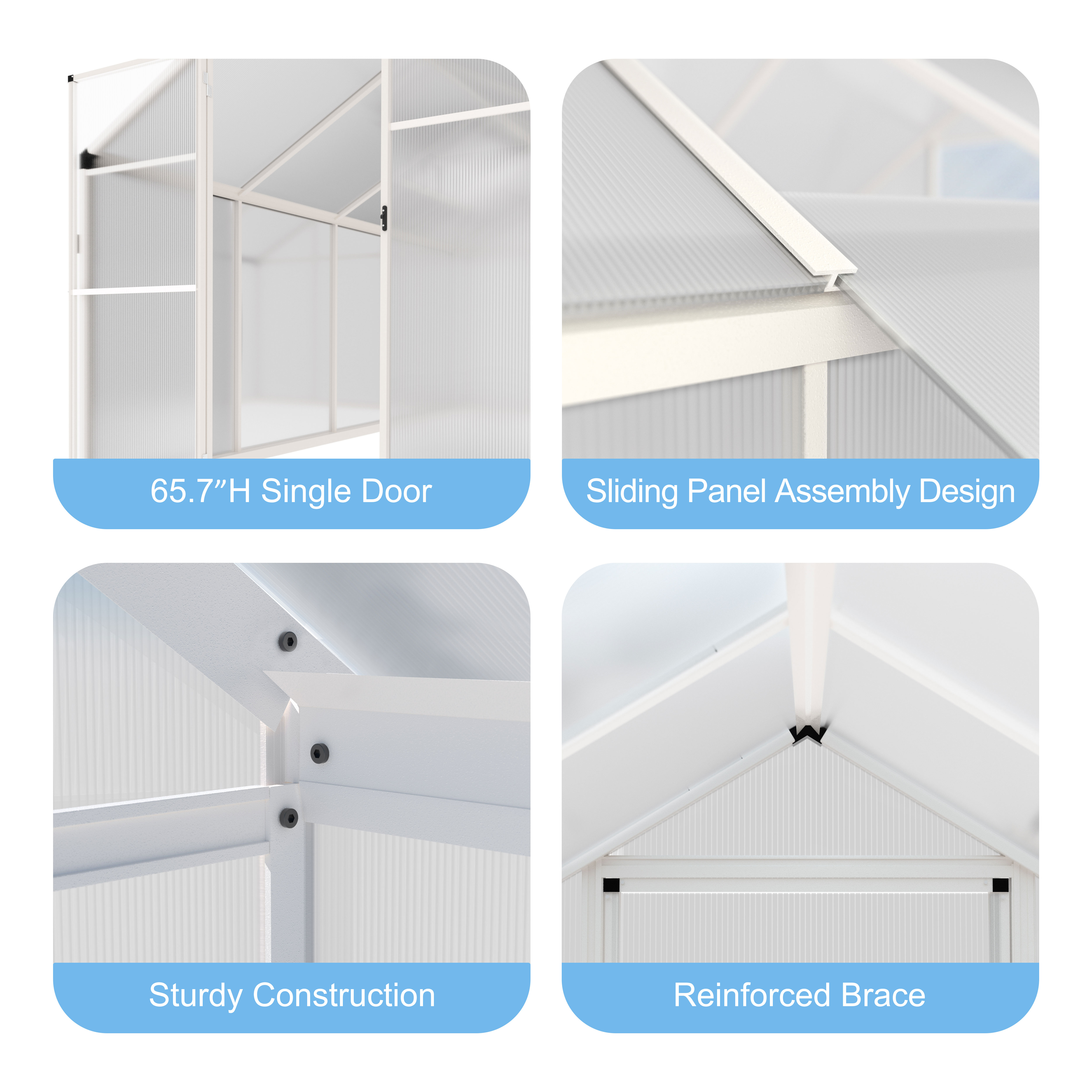 VEIKOUS 6' x 10' Walk-in Greenhouse W/  Aluminum Frame, Lockable Sliding Door, Weatherproof for Outdoor, White