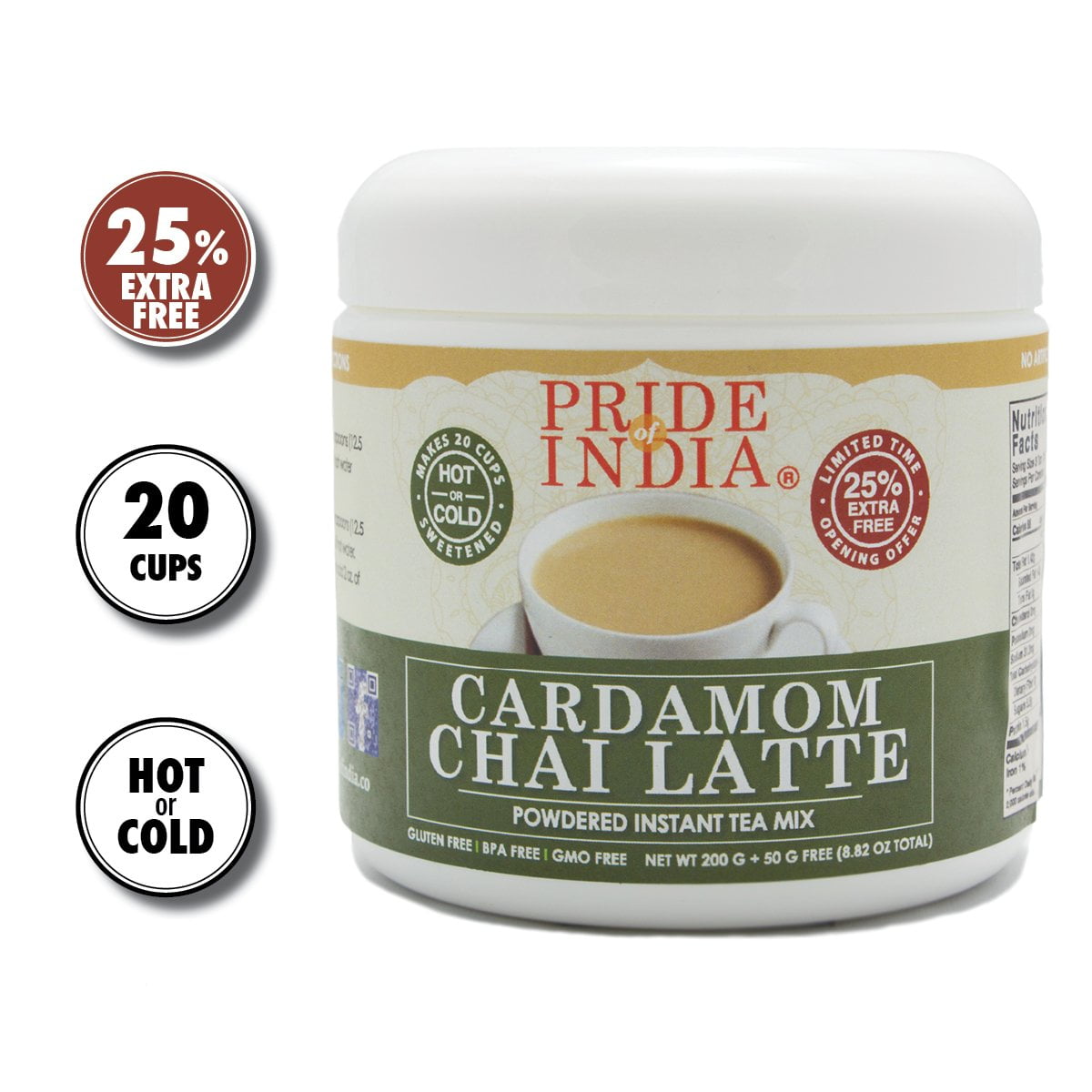 Pride of India Cardamom Chai Latte Powdered Instant Tea Premix, 8.
