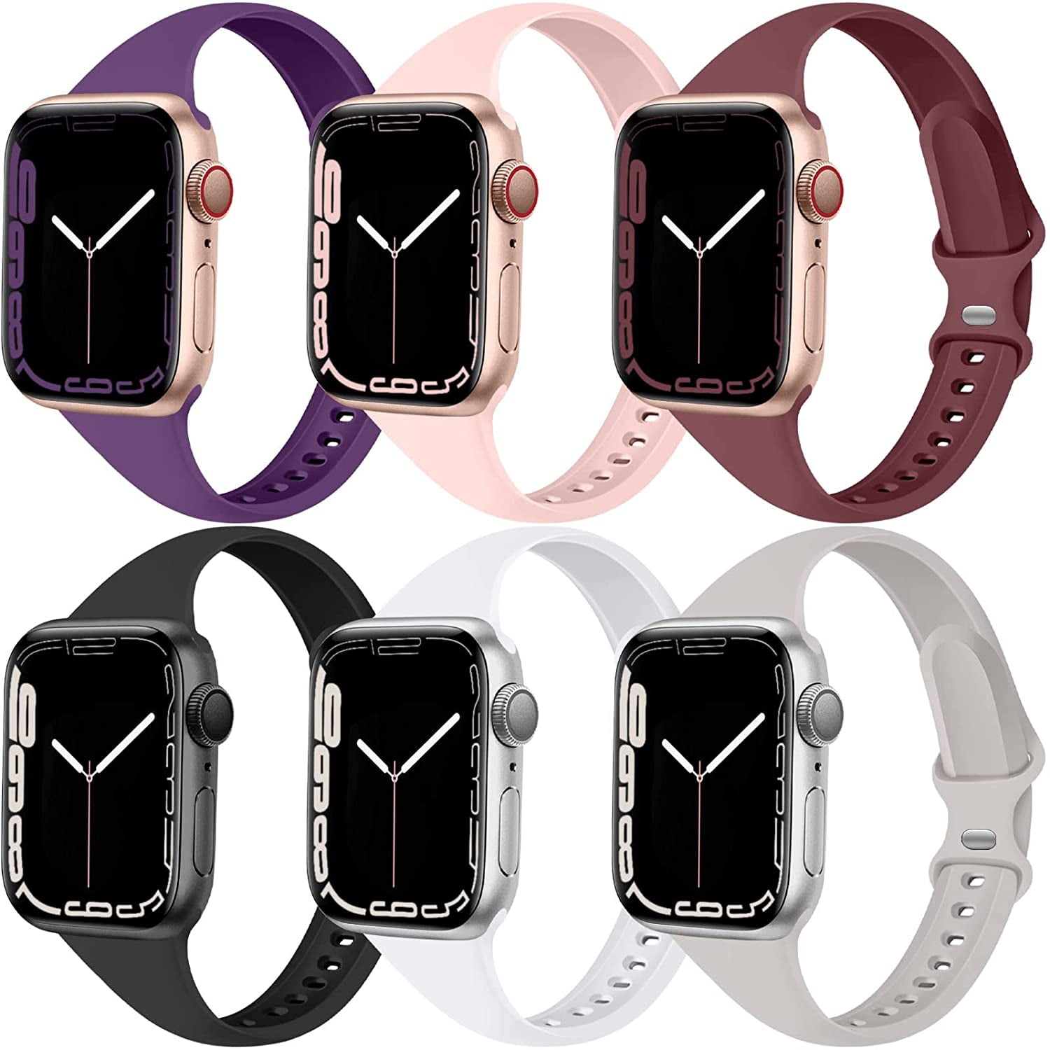 6-Pack Straps Compatible Apple Watch Straps 38mm 40mm 41mm 42mm 44mm 45mm  Slim Fit Soft Silicone Sport Strap Replacement for Apple Watch Series 3 SE  iWatch Series 7 6 5 4 3 2 1 | Walmart Canada