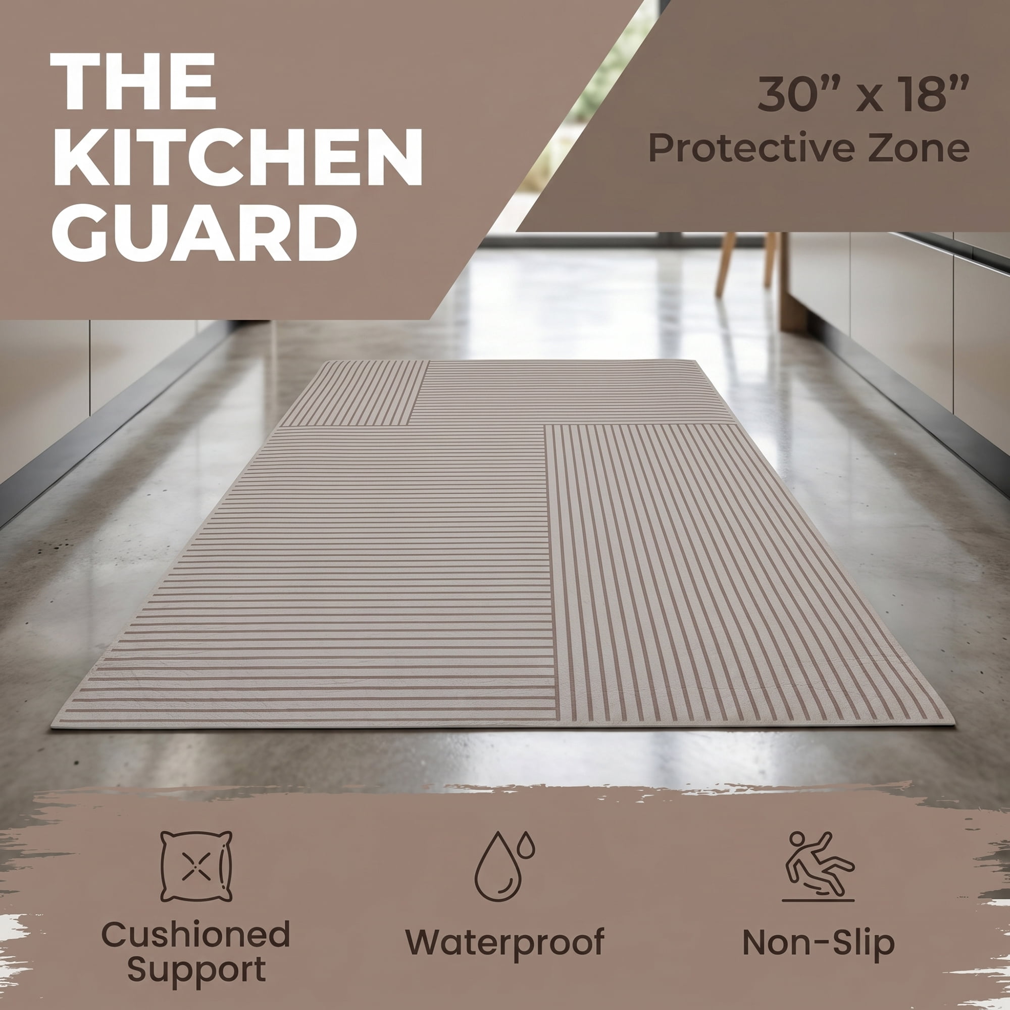 Unique Bargains Geometric Anti Waterproof Non Slip Rubber Mat Beige Line 30" x 18"