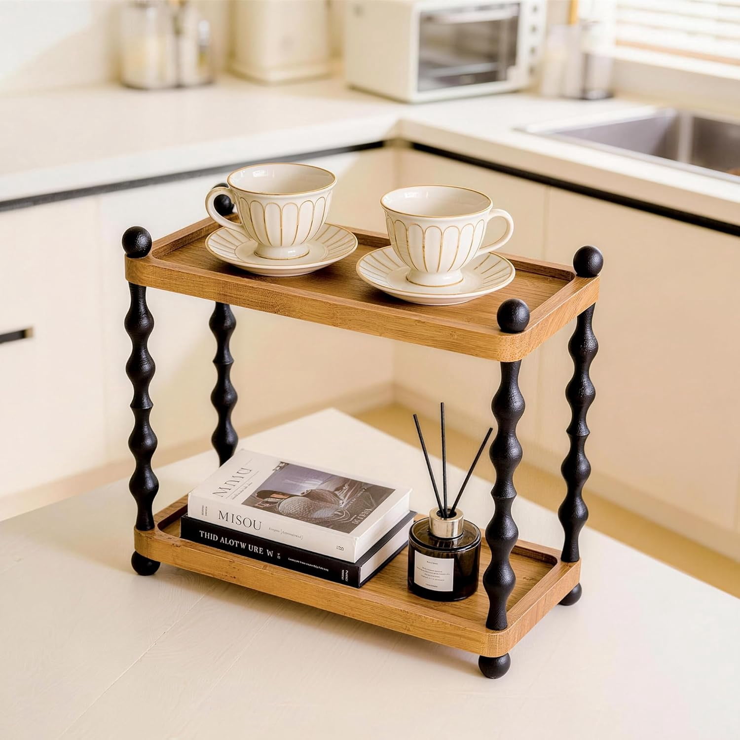 2-Tier Bathroom Counter Organizer , Wood Countertop Organizer for Storage, Skincare Organizers for Vanity, Counter Shelf for Bathroom Organization
