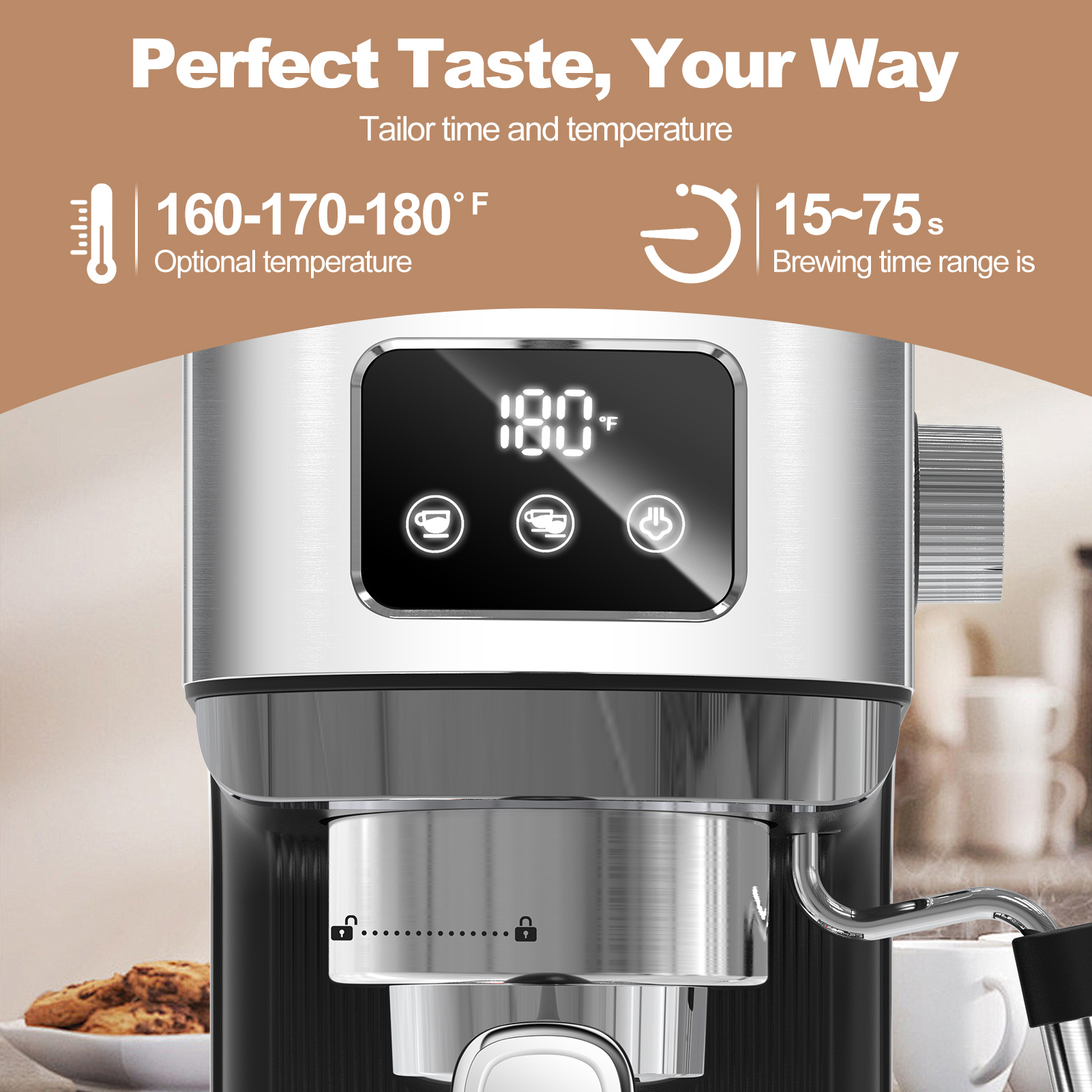 Fully Automatic Espresso Machine, SEGMART 20 Bar Stainless Steel Automatic Coffee Maker with Automatic Cleaning Function, 20 Cup Espresso, Americano, Long Coffee, Built-in Grinder, Black, SS1085