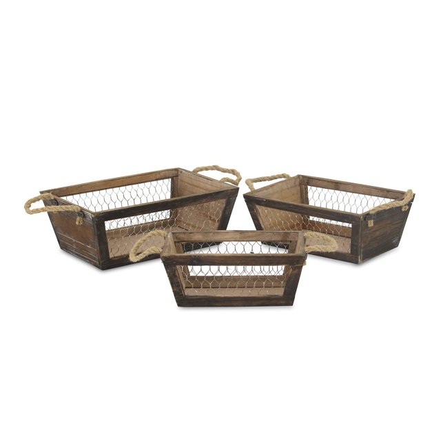 Juego de 3 Cajas de Almacenamiento de Madera y Alambre al Estilo Basket Cheung