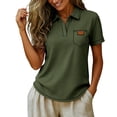 thumbnail image 4 of Uootdi Women's Collared Pocket Color Block Short Sleeve Solid Casual Tops Office Commute Style Lightweight Breathable Loose Fit Shirts Gift, 4 of 6