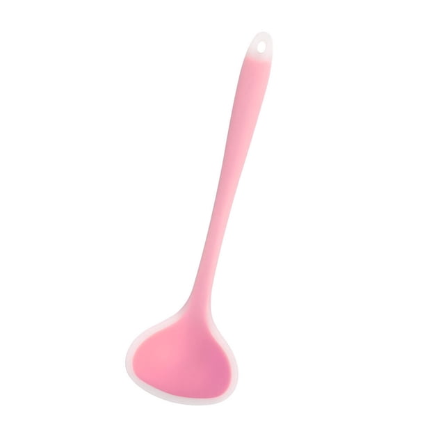 Cateissary Cuchara de silicona Cuchara de sopa de mango largo Cucharón Anti-escaldado Cucharas grandes para servir Utensilios de cocina de Cocina y Comedor Rosa claro