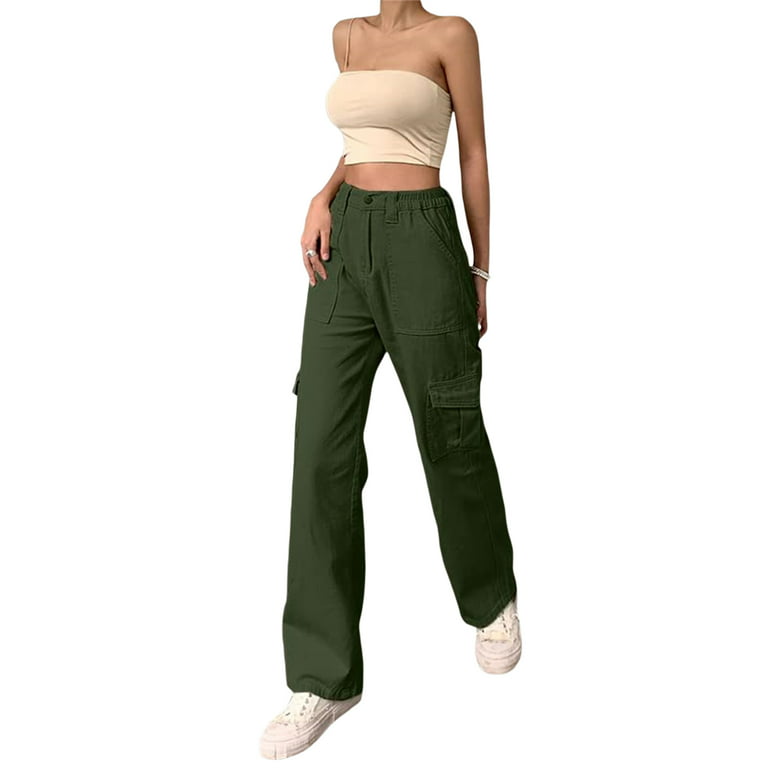 Fashion (Army Green)Straight Leg Cargo Pants Women High Waist