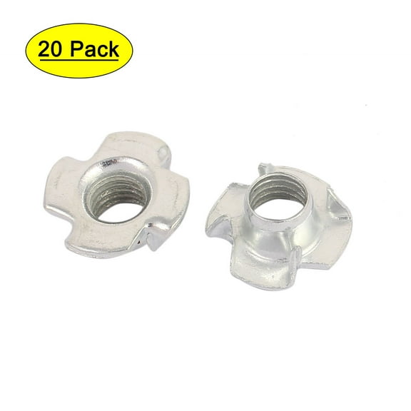 M8 4 Prongs Pronged T-Nuts Fasteners 20pcs for Wood Furniture