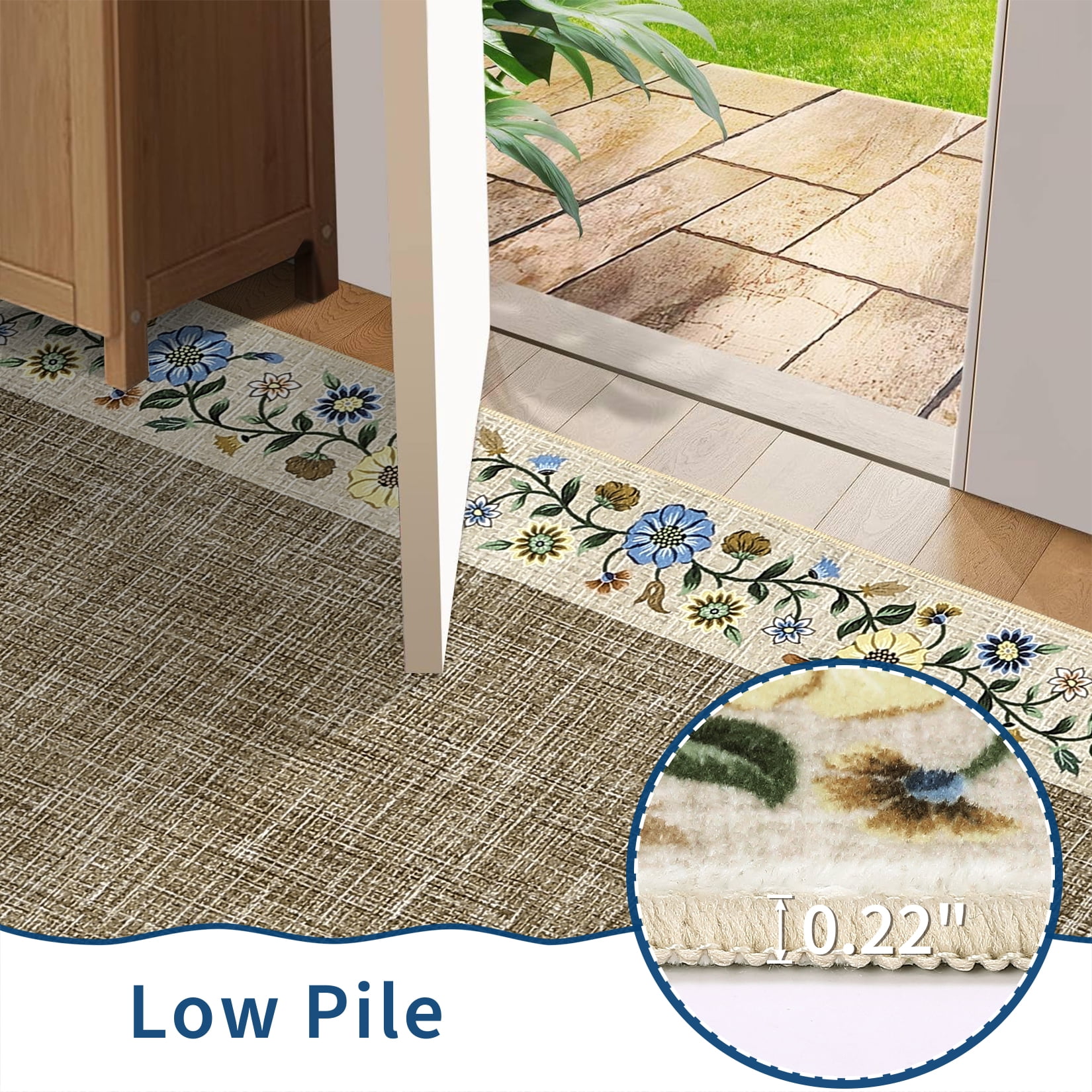 HOMERRY Large Floral Border Non-Shedding Area Rug 9' x 12' for Living Room Washable Indoor Carpet, Dark Camel