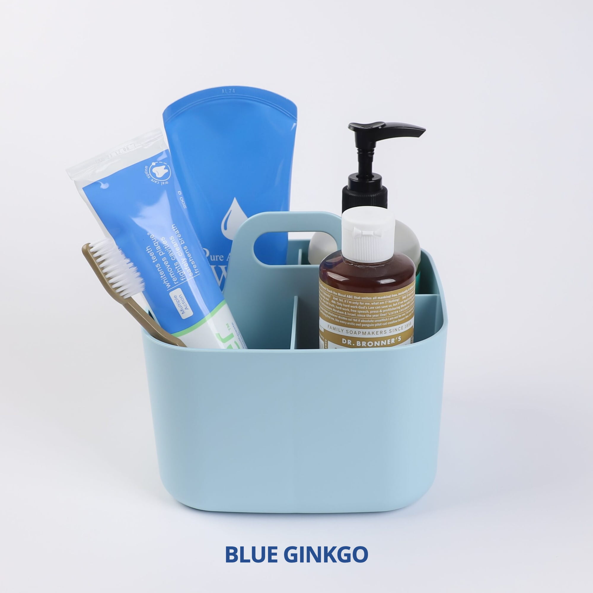 Blue Ginkgo Plastic Storage Organizer Caddy, Divided Basket | Rectangle - Blue