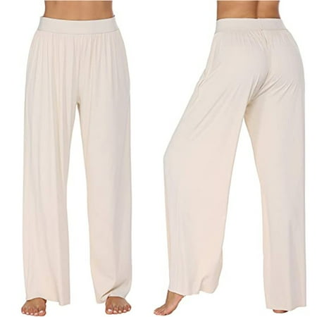

Tuscom Womens Casual Solid Color Comfortable Pajamas Wide Leg Pants Long Yoga Pants