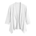 thumbnail image 2 of Nooxsoe Sweater Cardigan Women 3/4 Ruched Sleeve Open Front Cropped Knit Crinkle Gauze Shirts Linen Long Sleeve Shirt Women Boho Tops for Women White L, 2 of 2