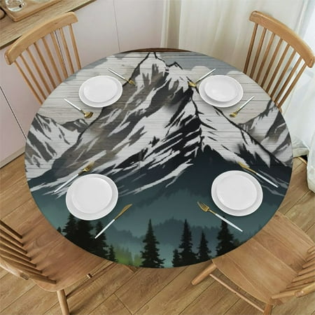 

Orinice Mountain Range Trees Sky Round Table Cover Stain Resistant Washable Indoor Outdoor Tablecloth Kitchen Dining Wedding Parties Outdoor Fitted 100% Polyester Fiber 42-46