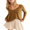thumbnail image 1 of Women‘s Causal T-Shirt V Neck Long Sleeve Loose Fit Tops Solid Color Blouse Basic Tees, 1 of 5