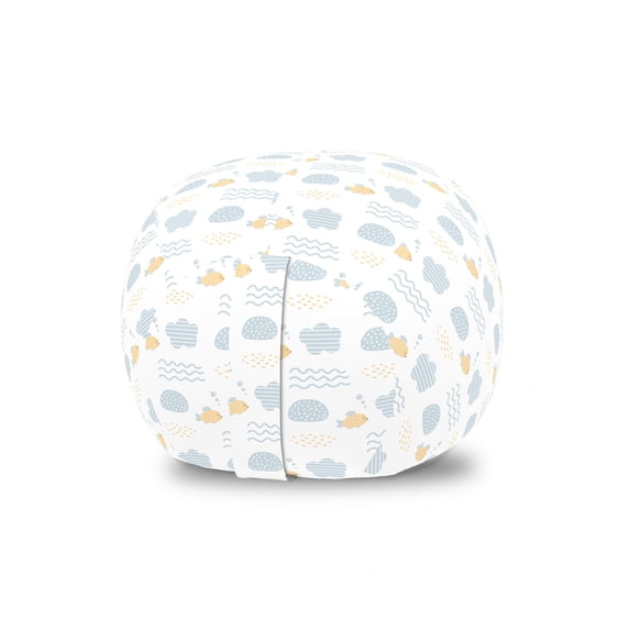 Underwater Storage Toy Bag Chair, Scandinavian Style Inspired Fish Motifs Waves Bubbles Pattern, Stuffed Animal Organizer Washable Bag, Small Size, White Pale Blue Peach, by Ambesonne