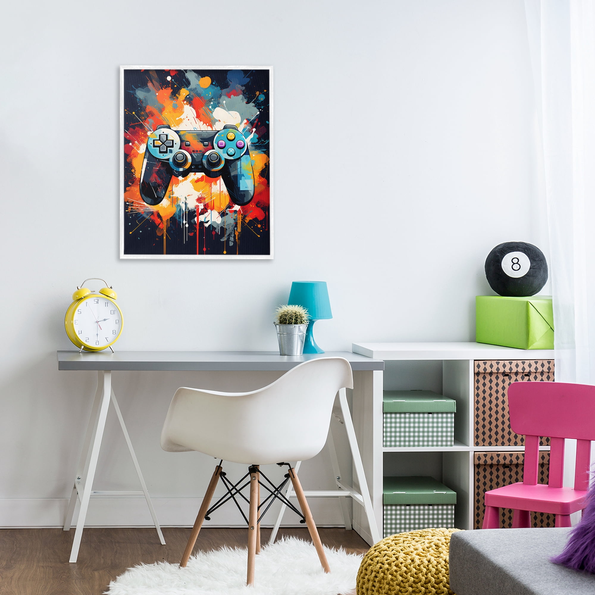 Stupell Industries Orange Paint Splash Gamer White Framed Giclee Art, design by Creative Studio