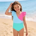 thumbnail image 6 of YTCAMLO Little Girls One Piece Swimsuits Summer Fashion Color Block Patchwork V Neck Ruffle Sleeve Bathing Suits Quick Dry Beach Swimwear, Hot Pink 7-8 Years, 6 of 8