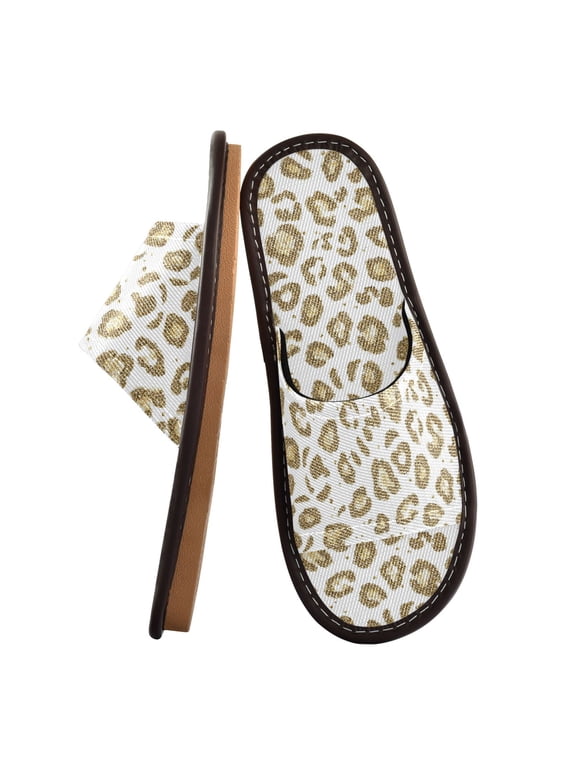 Travel Slippers for Women Men Lightweight Sandals Indoor Outdoor Slides Gold Leopard Print Pattern